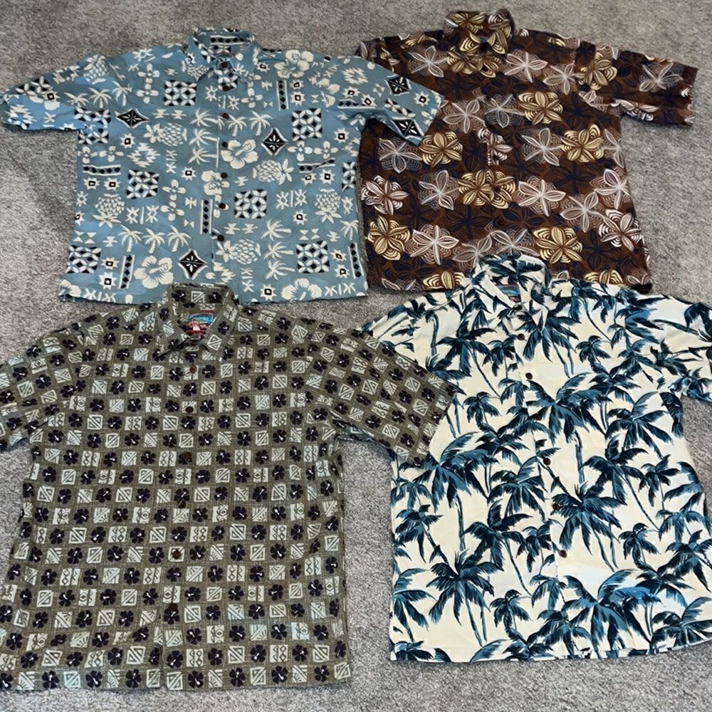 Lot of 4 Joe Kealoha Hawaii Hawaiian cotton print luau aloha Reyn spooner shirt